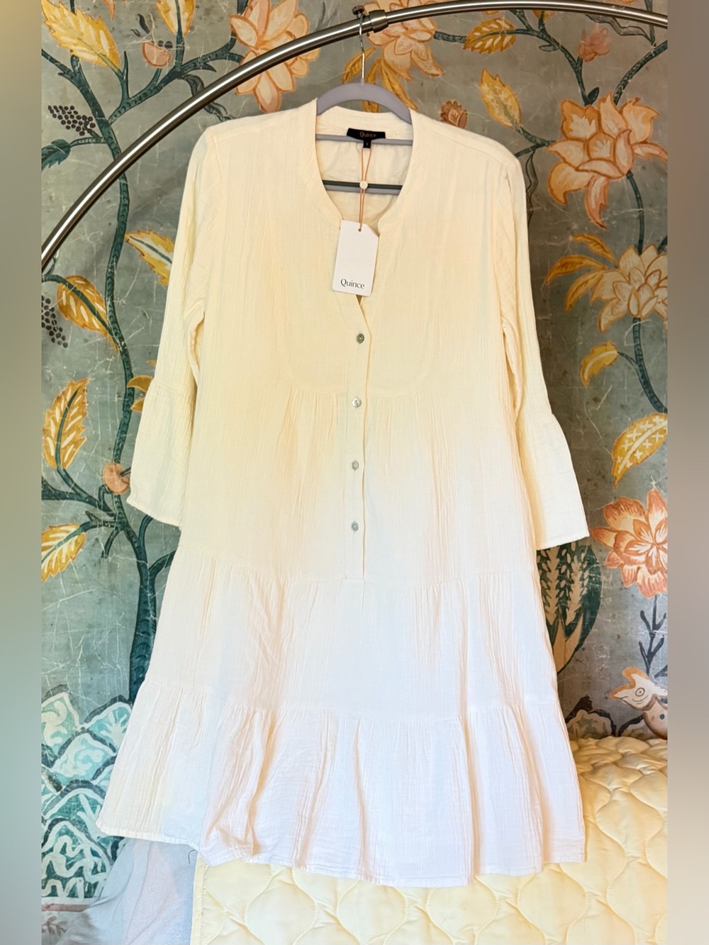 Quince Organic Cotton Gauze Tiered Mini Dress NWT
Size Small • Vintage Cream